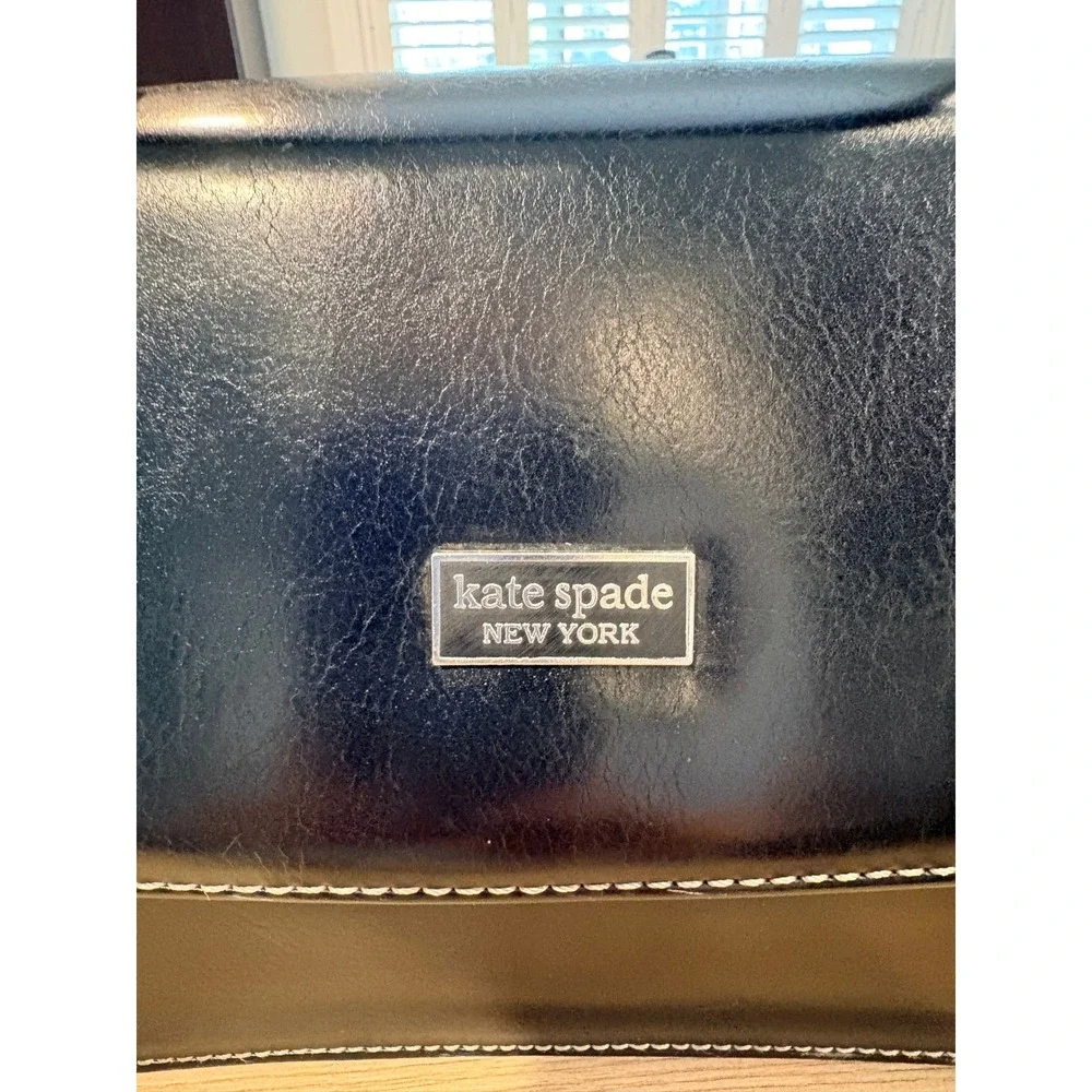 Kate Spade New York Black Leather Top Handle Bag Contrast Stitch Vintage Satchel